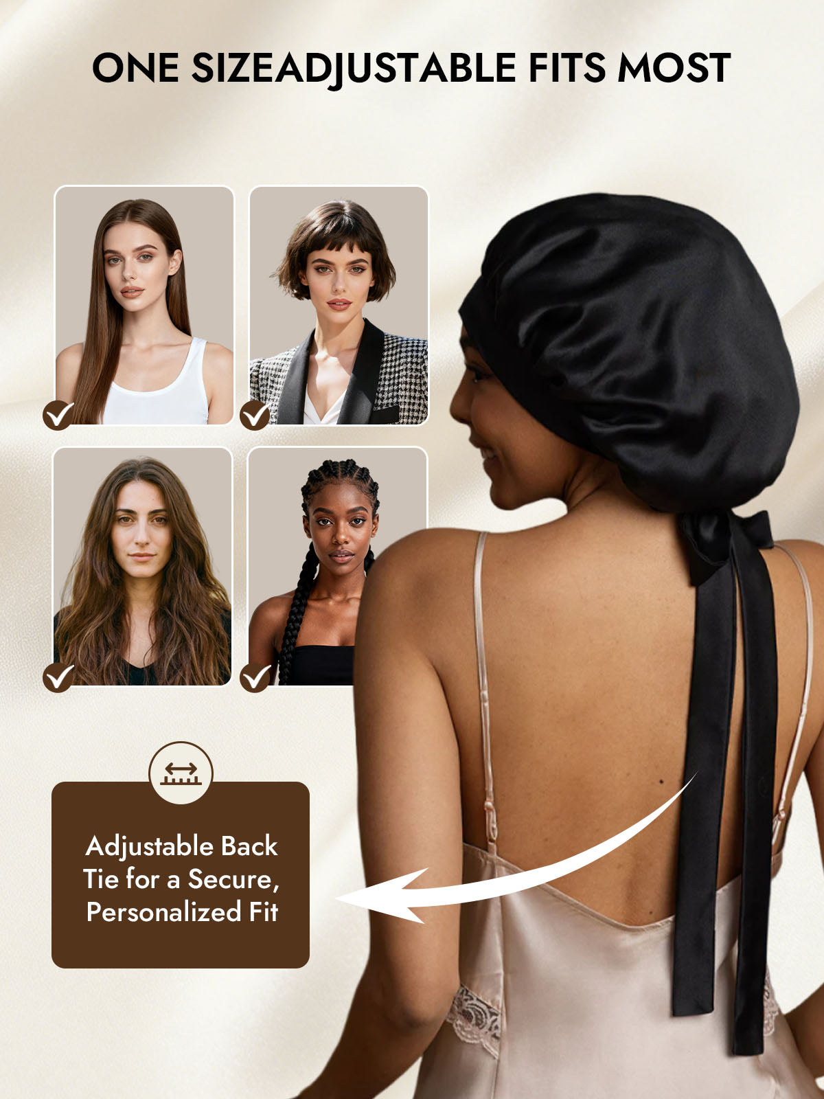 [Black] SilkSilky-CA Pure Silk Sleep Cap 005