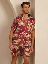 [Wine Dragon] SilkSilky-CA Short Sleeve Lapel Collar Men's Pajamas 001