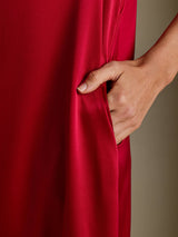 [Wine] SilkSilky-CA 3/4 Sleeve Round Neck Dress 003