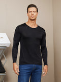 SilkSilky CA Silk Knitted Long Sleeve Round Neck Men's T Shirt Black 001