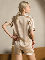 [Champagne] SilkSilky-CA Short Sleeve Lapel Collar Women's Pajamas 002