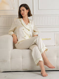 SilkSilky-CA Pure Silk Long Sleeve V Neck Women's Pajamas Beige 007