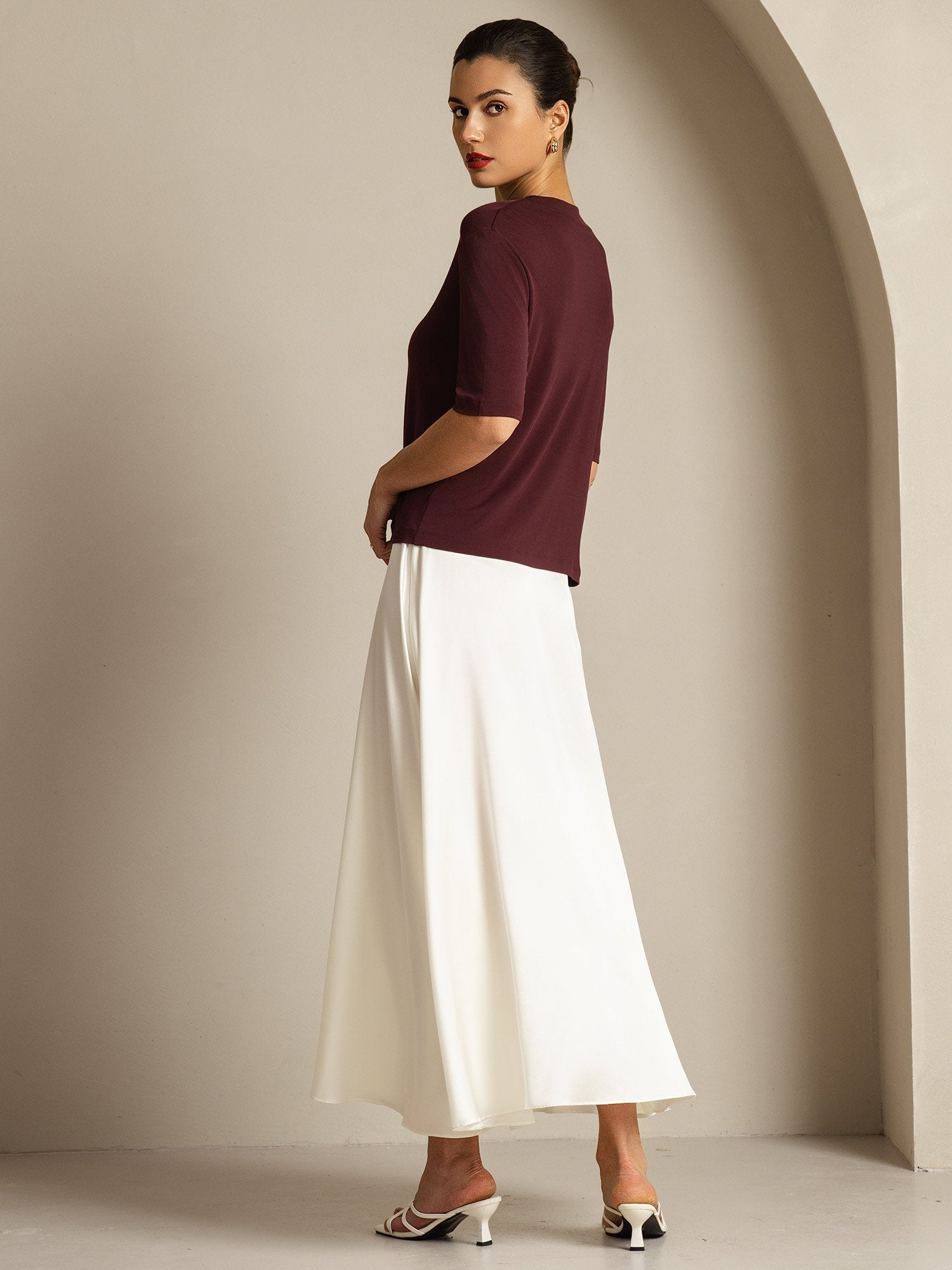 [Windsor Wine] SilkSilky-CA Pure Silk Round Neck Women's T-Shirt 008