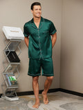 SilkSilky CA Pure Silk Short Sleeve Lapel Men's Pajamas Green 003