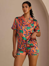 [Clay Elephant] SilkSilky-CA Short Sleeve Lapel Collar Women's Pajamas 003