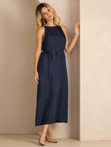 [Dark Blue] SilkSilky-CA Sleeveless Crew Neck Dress 004