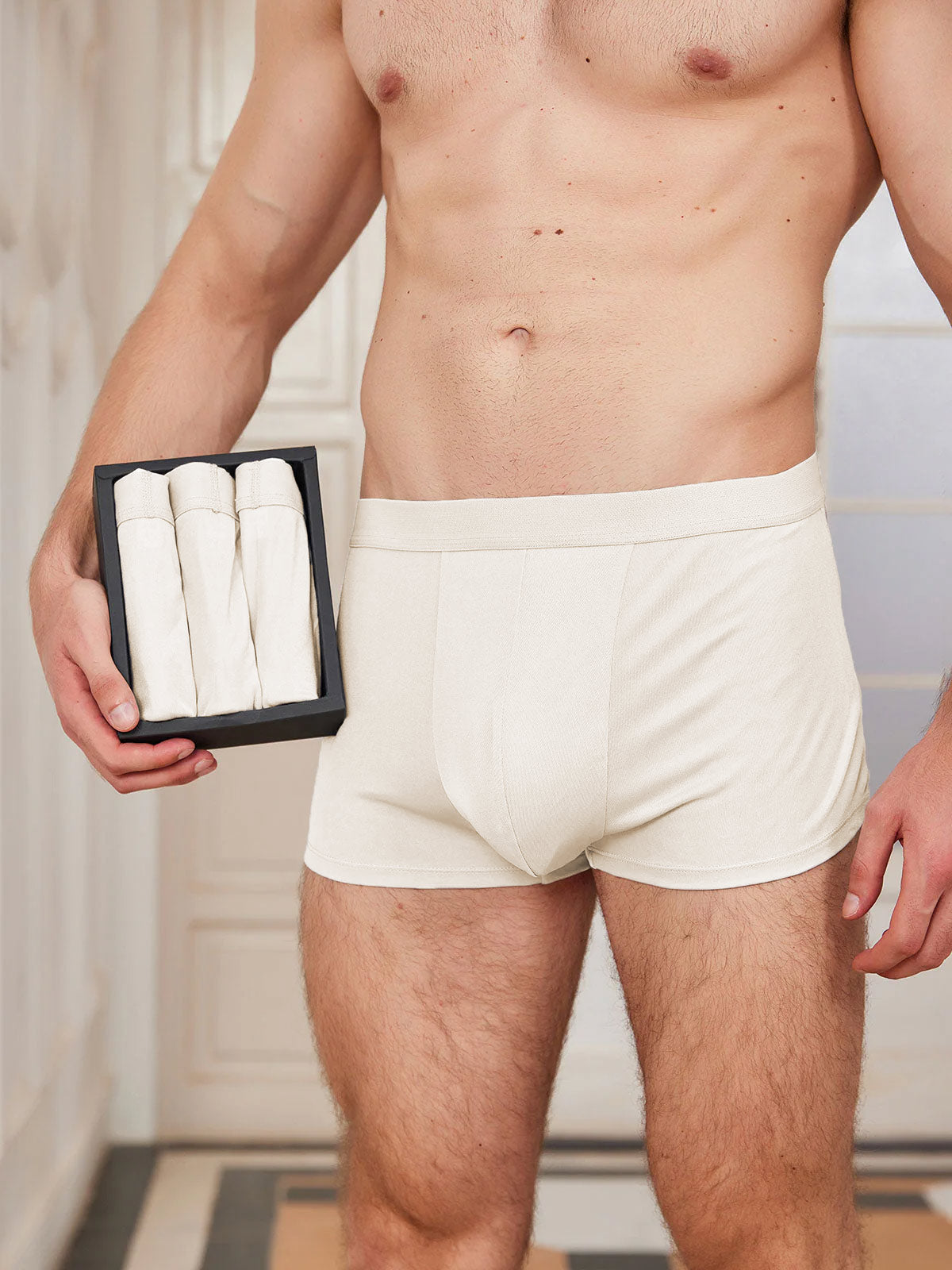 [Beige] SilkSilky-CA Pure Silk Mens Underwear 001