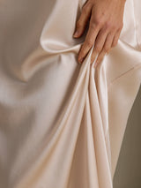 [Beige] SilkSilky-CA 3/4 Sleeve Round Neck Dress 004