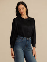 [Black] SilkSilky-CA 19Momme Long Sleeve Round Neck Blouse 001