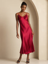 [Wine] SilkSilky-CA Spaghetti Strap V Neck Dress 004