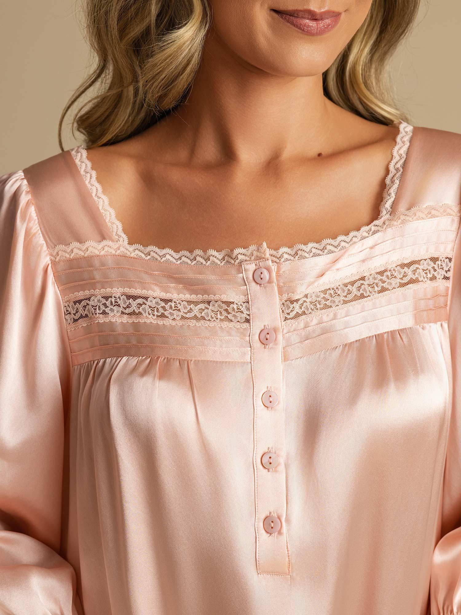 [LightPink] SilkSilky-CA Pure Silk Square Neck Nightgown 004