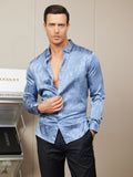 SilkSilky CA Silk Long Sleeve Collar Men's Shirt Blue 005