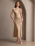 SilkSilky-CA 19Momme Silk Sleeveless Round Neck Dress Champagne 004