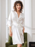 SilkSilky CA Pure Silk Half Sleeve Womens Robe White 004