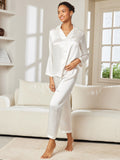 SilkSilky CA Pure Silk Long Sleeve Lapel Women's Pajamas White 004