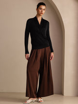 [Black] SilkSilky-CA Long Sleeve Wrap Women's Blouse 006
