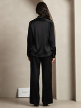 [Black] SilkSilky-CA 19Momme Silk Lapel Collar Women''s Outfit Sets 002,