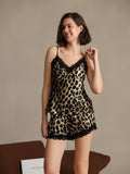 SilkSilky-CA Pure Silk V Neck Camisole Set Leopard 006