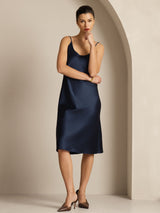 [Dark Blue] SilkSilky-CA Spaghetti Strap U Neck Dress 004