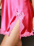 SilkSilky CA Pure Silk Sleeveless V Neck Nightgown HotPink 006