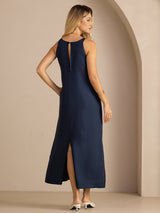 [Dark Blue] SilkSilky-CA Sleeveless Crew Neck Dress 002