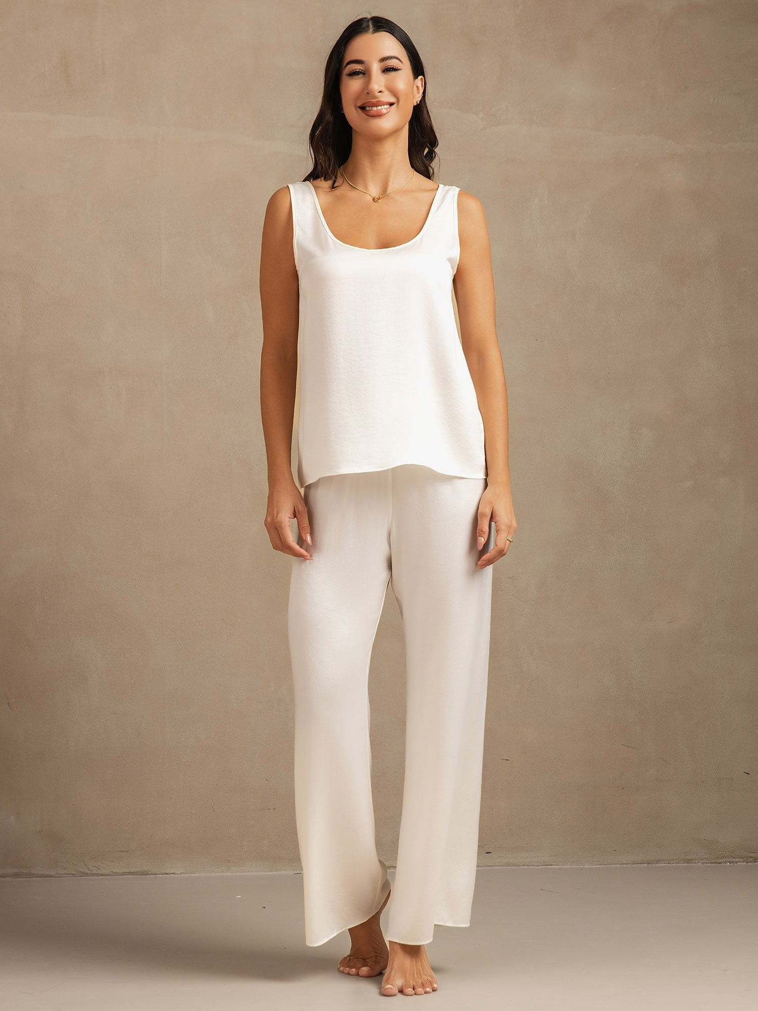 [White] SilkSilky-CA 19Momme Washable Silk Womens Pajamas 001,