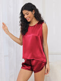 SilkSilky-CA Pure Silk Sleeveless Round Neck Women's Pajamas Wine 005