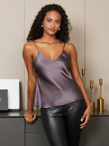 [Purple Gray] SilkSilky-CA Spaghetti Strap V Neck Camisole 006
