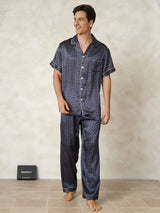 [NavyGinkgo] SilkSilky-CA Pure Silk Lapel Collar Men's Pajamas 005