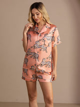 [Pink Cat] SilkSilky-CA Short Sleeve Lapel Collar Women's Pajamas 005