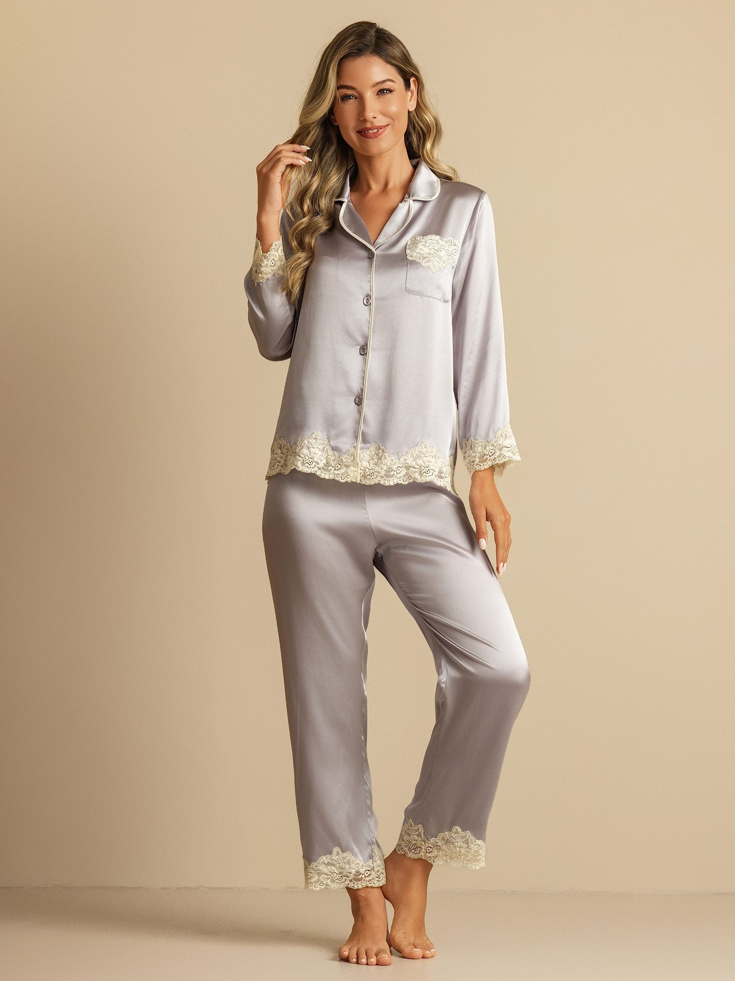 [Lavender] SilkSilky-CA Pure Silk Womens Pajamas 003