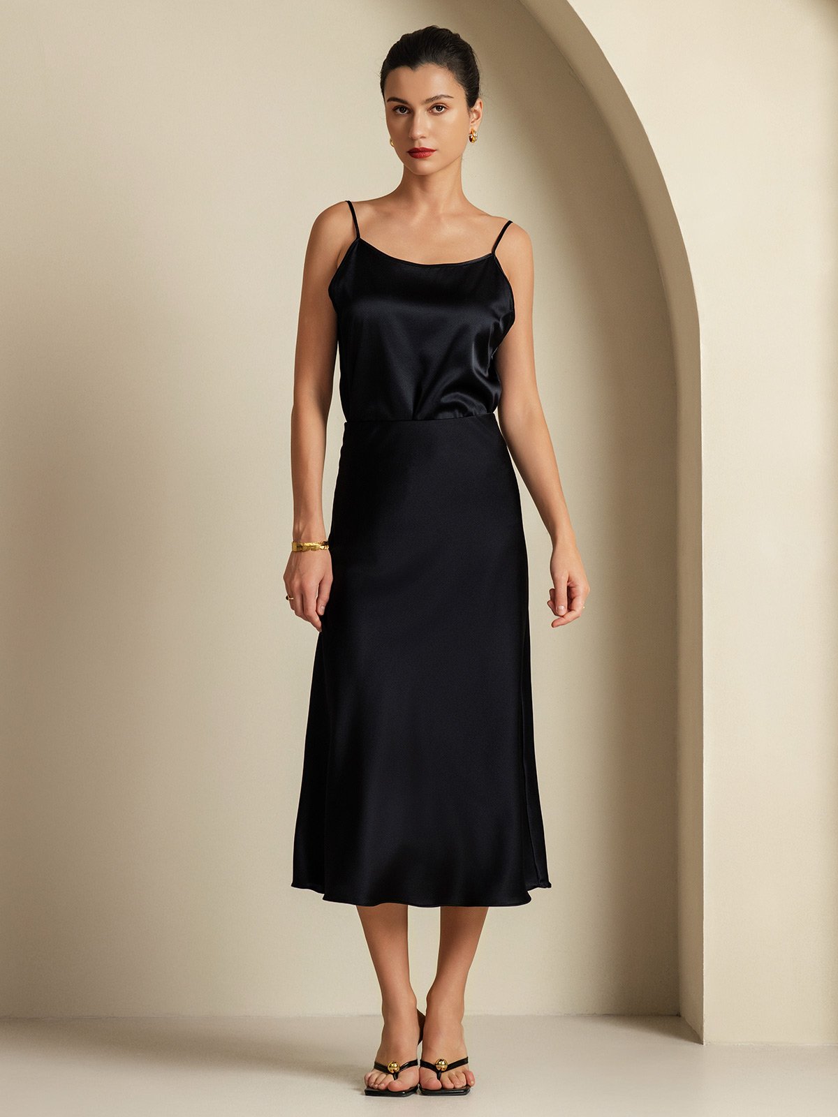 [Black] SilkSilky-CA 19Momme Pure Silk Womens Outfit Sets 003,