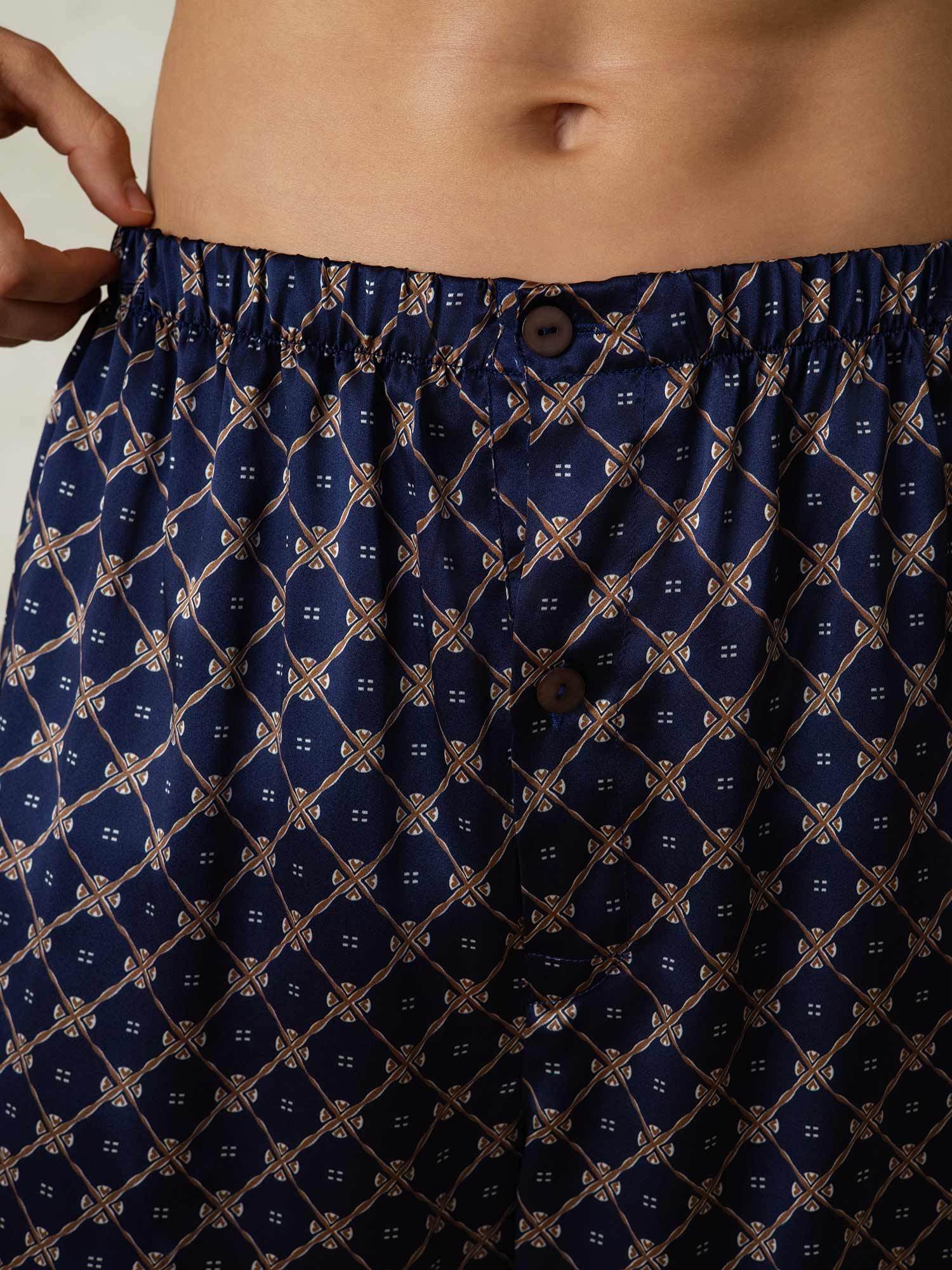 [NavyChain] SilkSilky-CA Pure Silk Mens Sleep Bottoms 006