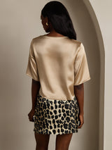 [Champagne] SilkSilky-CA Half Sleeve Scoop Neck Women's T-Shirt 002