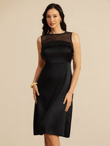 [Black] SilkSilky-CA Sleeveless Illusion Neck Dress 001