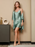 SilkSilky CA Pure Silk 3/4 Sleeve Nightgown&Robe Set MintGreen 005