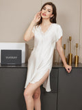 SilkSilky CA Pure Silk Short Sleeve Sweetheart Neck Nightgown White 004