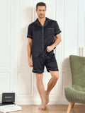 SilkSilky CA Pure Silk Short Sleeve Mens Pajamas Black 005