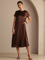 [Bitter Chocolate] SilkSilky-CA Short Sleeve Round Neck Dress 001