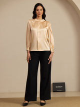 [Champagne] SilkSilky-CA 19Momme Long Sleeve Round Neck Blouse 006