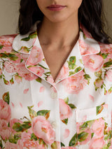 [White Peony] SilkSilky-CA Short Sleeve Notch Collar Women's Pajamas 005