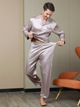 [Pale Mauve] SilkSilky-CA Long Sleeve Notch Collar Men's Pajamas 007