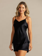 [Black] SilkSilky-CA Spaghetti Strap V Neck Camisole Set 004