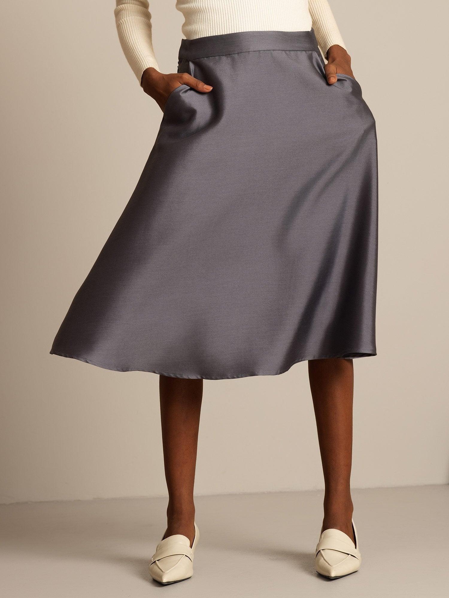 [Gray] SilkSilky-CA 32Momme Silk-Wool Blend Skirt 003,