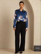 [Dark Blue] SilkSilky-CA Long Sleeve Lapel Collar Women's Shirt 007