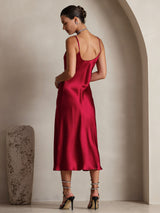 [Wine] SilkSilky-CA Spaghetti Strap V Neck Dress 002