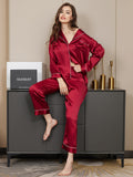 SilkSilky-CA Pure Silk Long Sleeve Lapel Women's Pajamas DarkRed 002