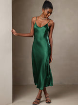[Green] SilkSilky-CA Spaghetti Strap V Neck Dress 007