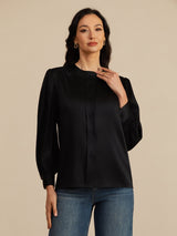 [Black] SilkSilky-CA 19Momme Long Sleeve Round Neck Blouse 004