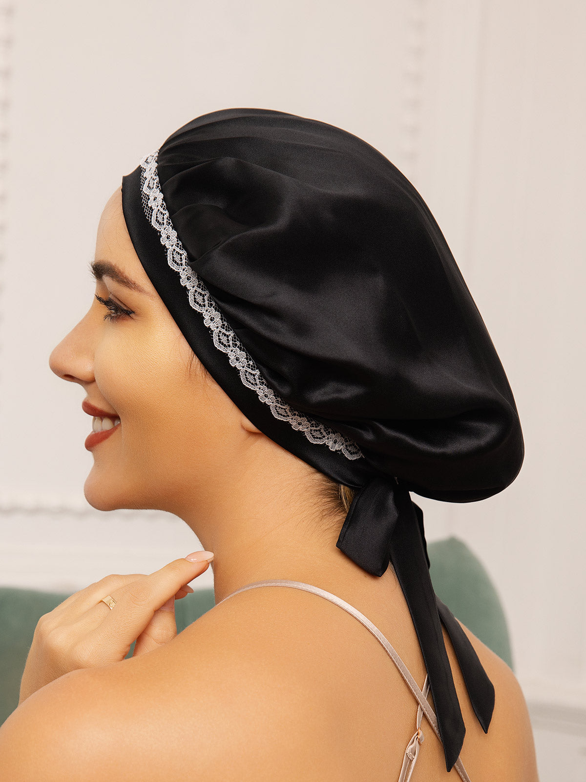 SilkSilky-CA Pure Silk Sleep Cap Black 002